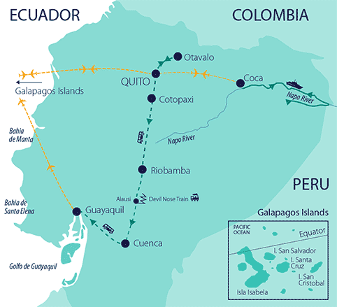 Aurora's Ecuador & Galapagos tour map
