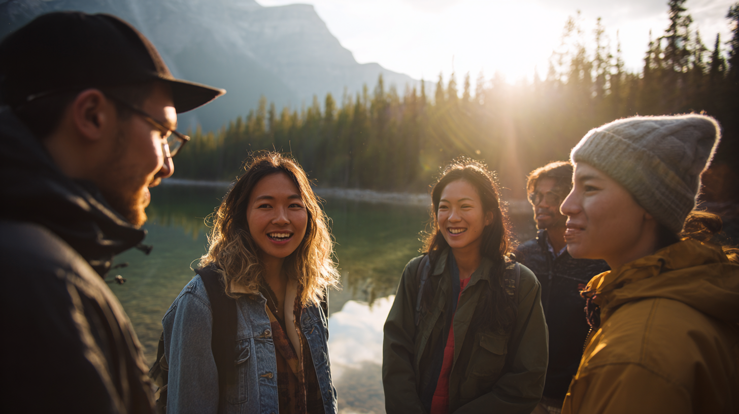 Globus Tour Director with group in the Canadian Rockies