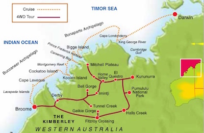 Kimberley Cruise & 4WD tour map