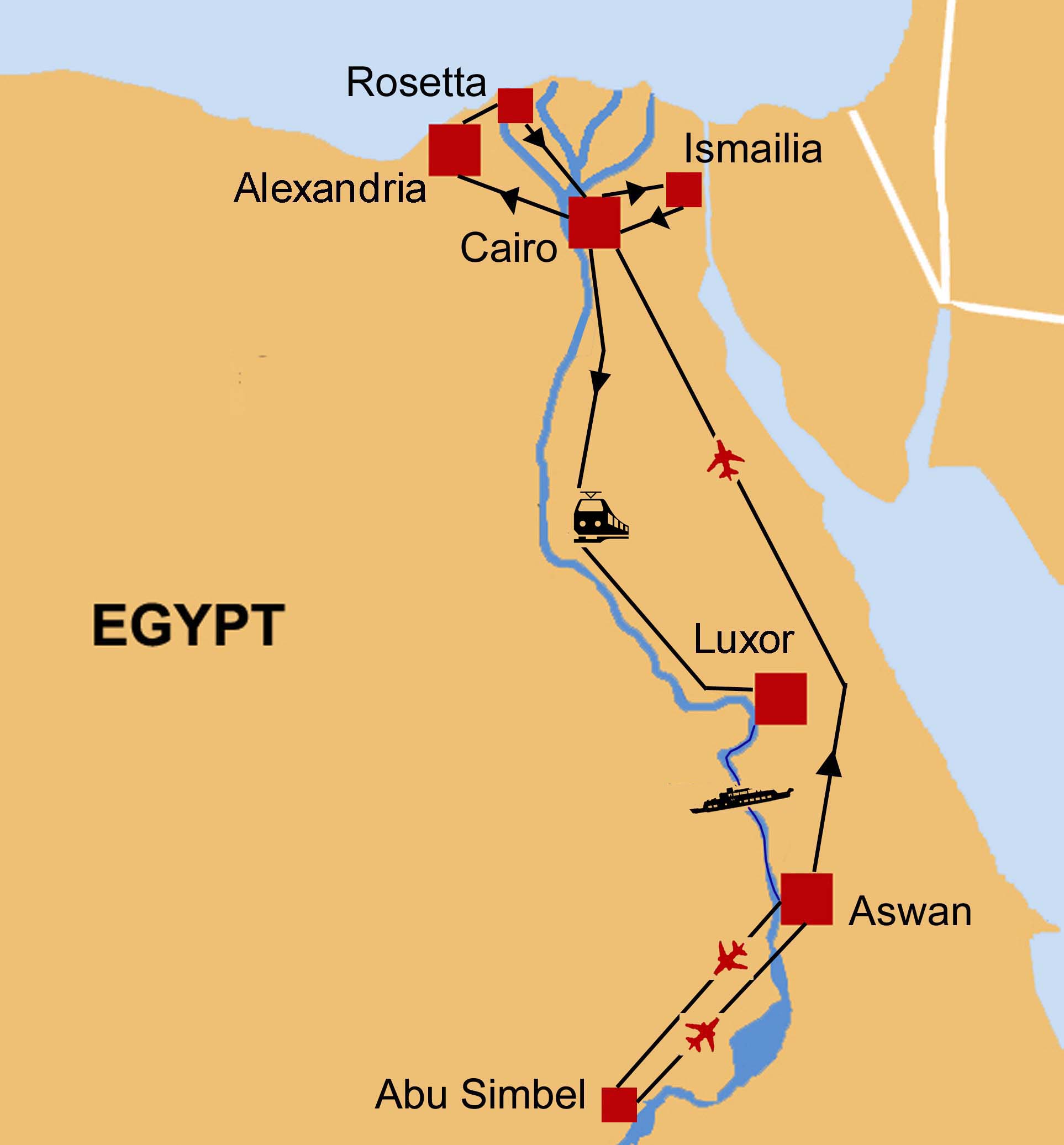 Map of ByRoads' Egypt Tour